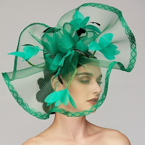 Flowers Feather Net Kentucky Derby Hat
