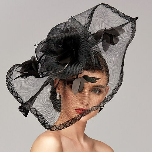 Flowers Feather Net Kentucky Derby Hat