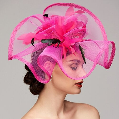 Flowers Feather Net Kentucky Derby Hat