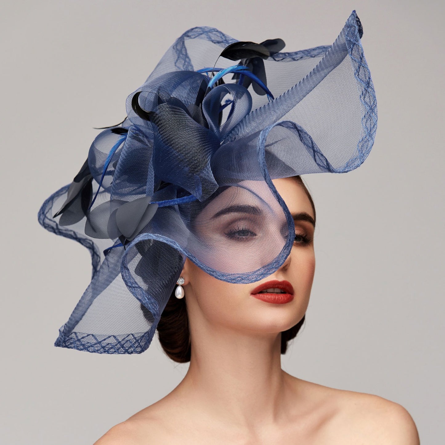 Flowers Feather Net Kentucky Derby Hat
