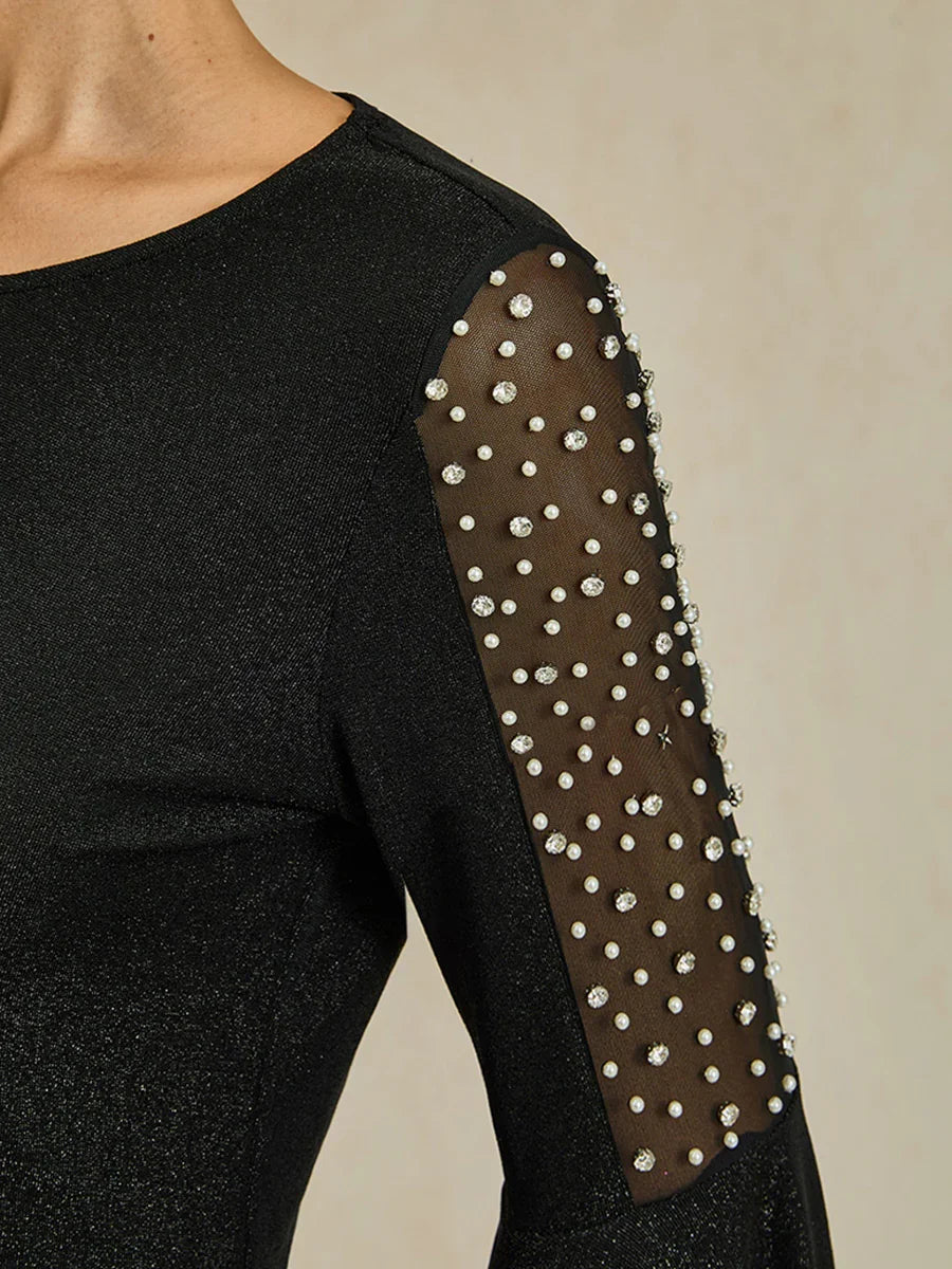 Beaded Illusion Metallic Knit Blouse