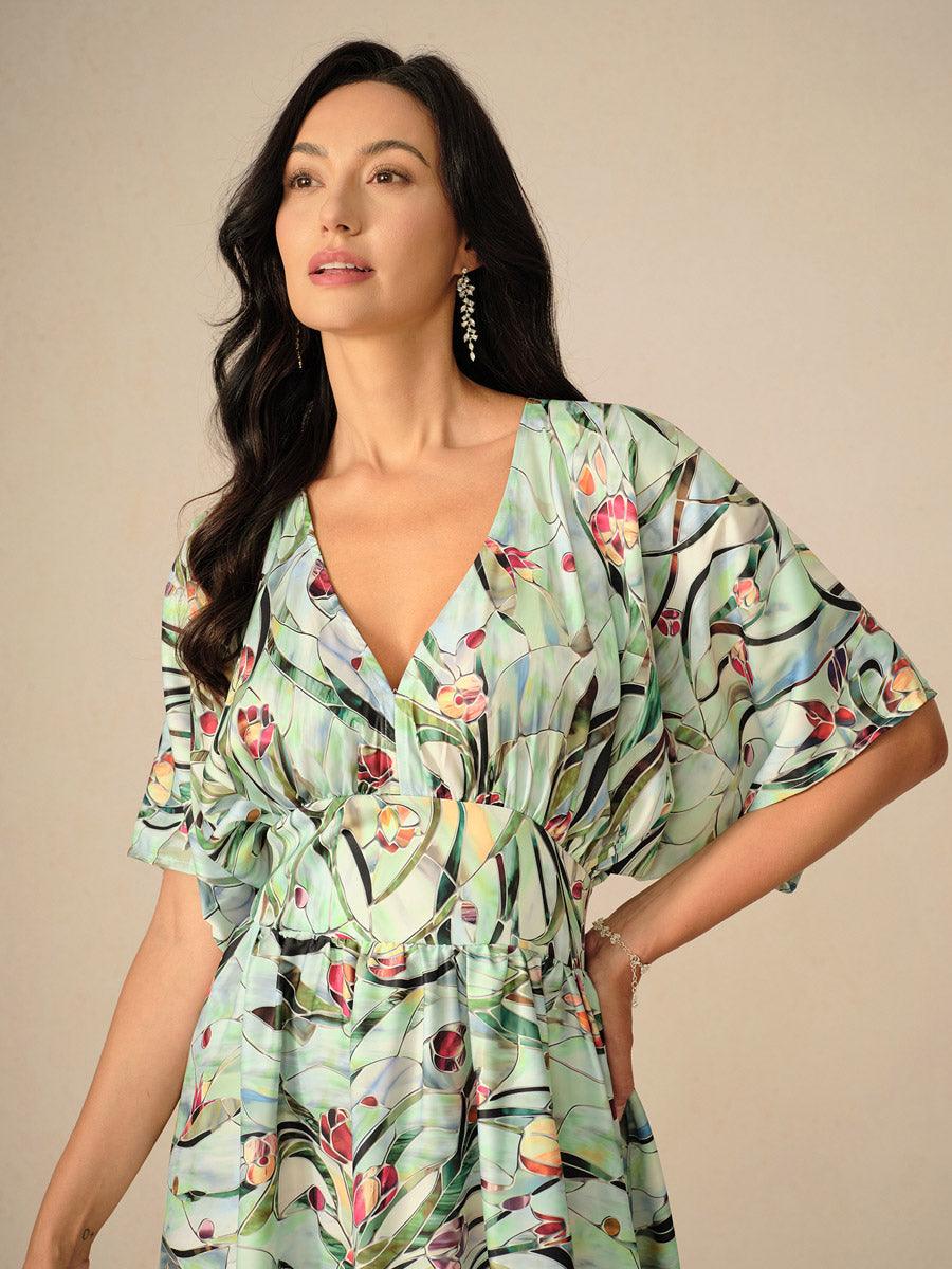 Tropical Floral Satin Maxi Dress