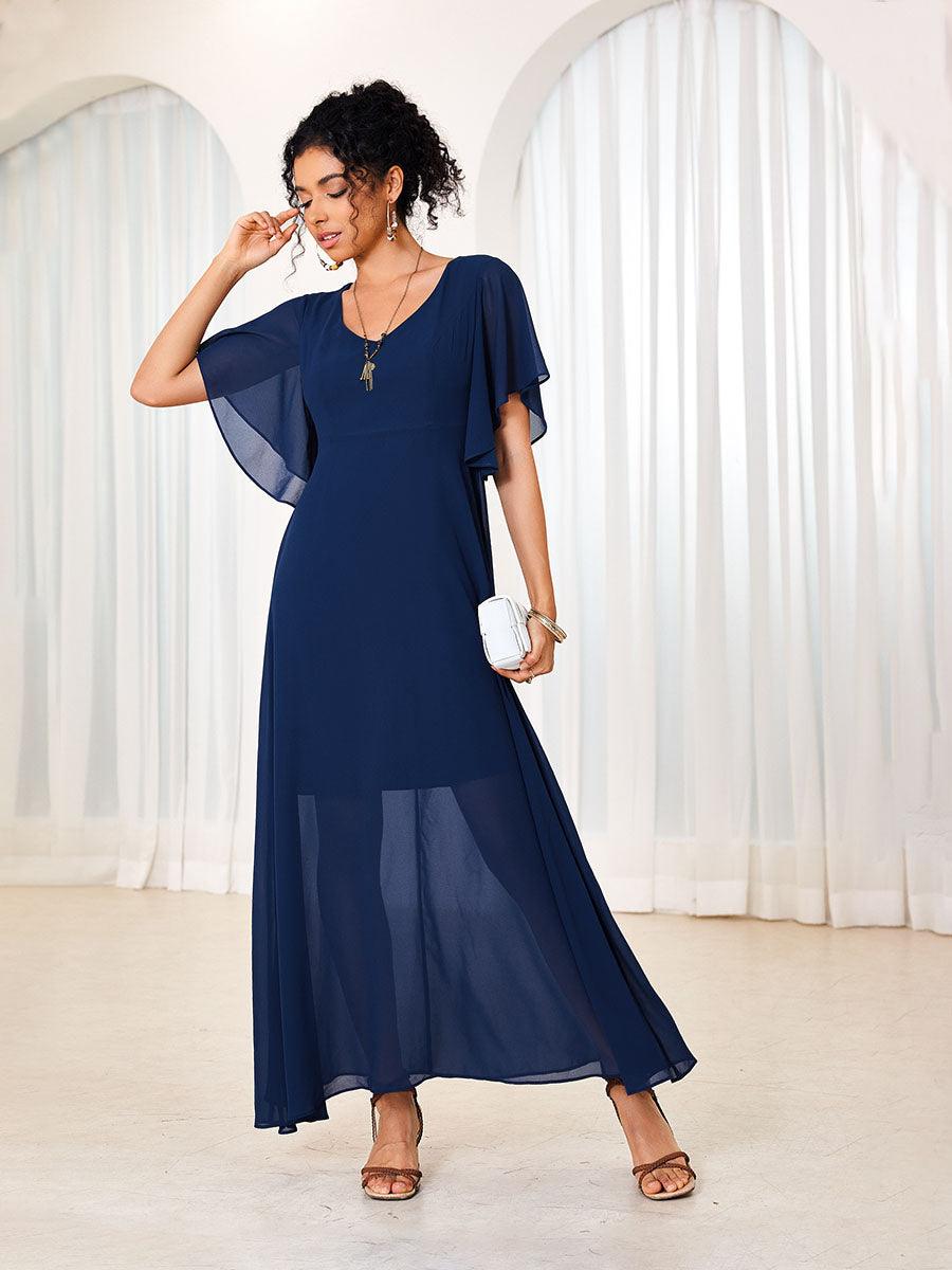 Elegantes Chiffonkleid mit Rüschen und Flatterärmeln