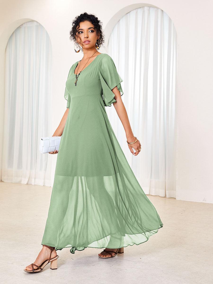 Elegantes Chiffonkleid mit Rüschen und Flatterärmeln