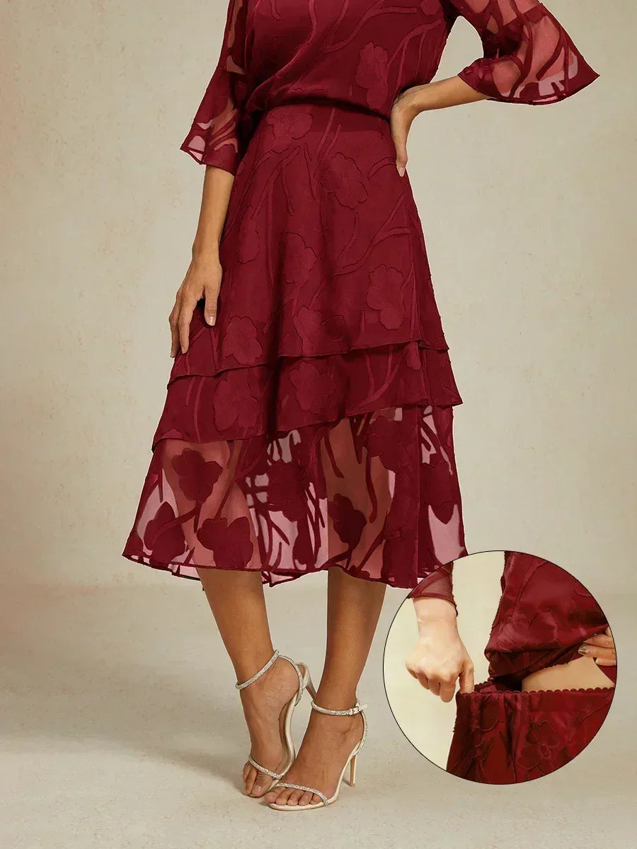 花卉雪紡中長裙