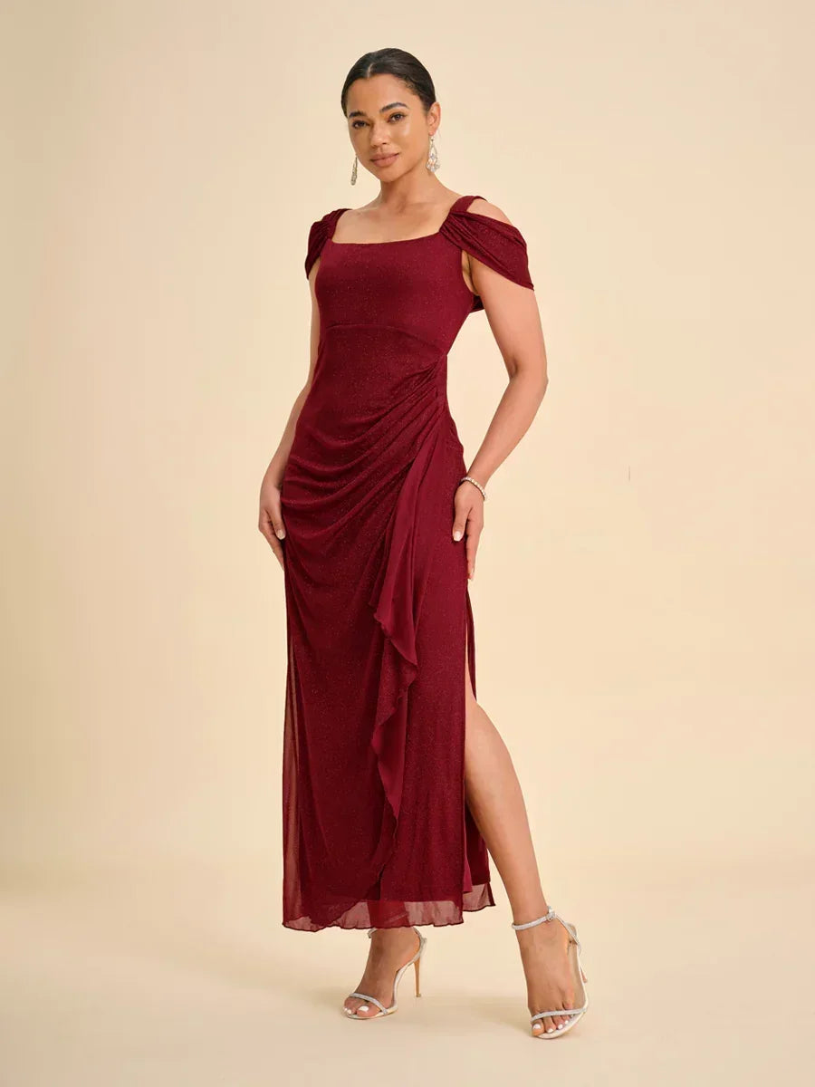 Cold Shoulder Glitter Metallic Knit Dress