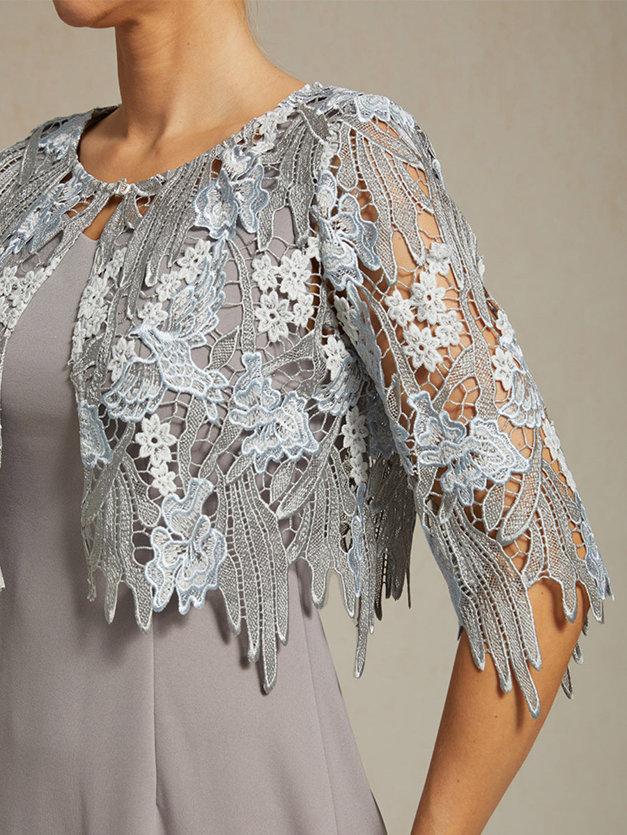 Chic Embroidered Lace Jacket with Rhinestone Button