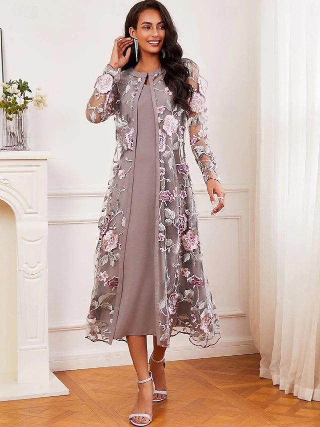 A-line Dress With Embroidered Lace Jacket