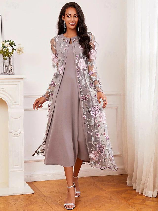 A-line Dress With Embroidered Lace Jacket