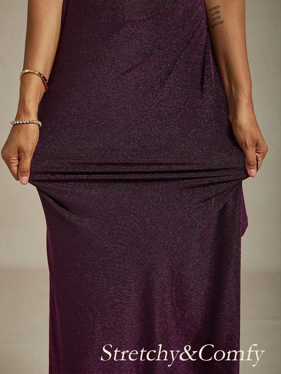 冷肩亮片金屬感針織洋裝