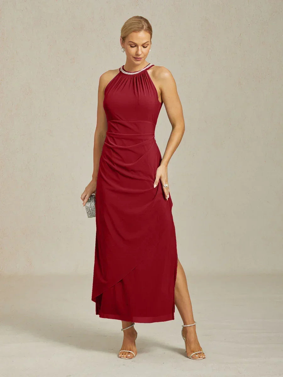 Vestido de noche de gasa floral con dobladillo asimétrico