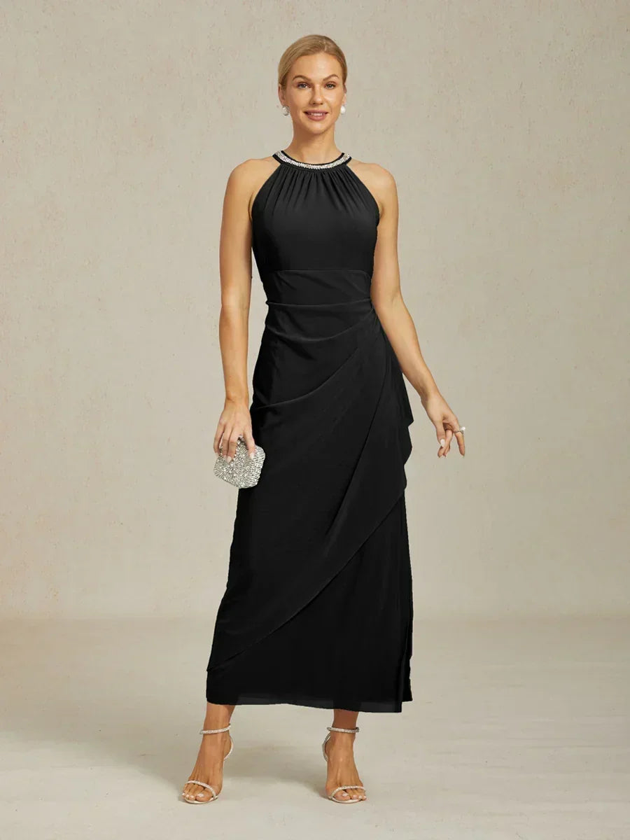 Florales Chiffon-Abendkleid mit asymmetrischem Saum