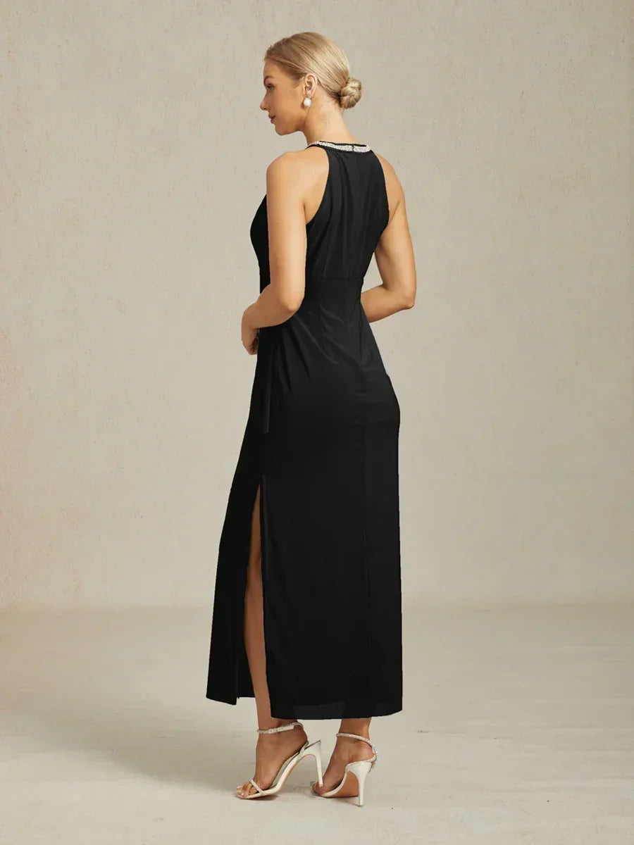Florales Chiffon-Abendkleid mit asymmetrischem Saum