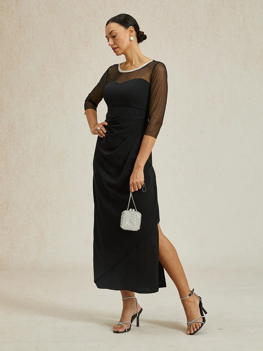 Elegant Beaded Illusion Neckline Sheath Formal Dress