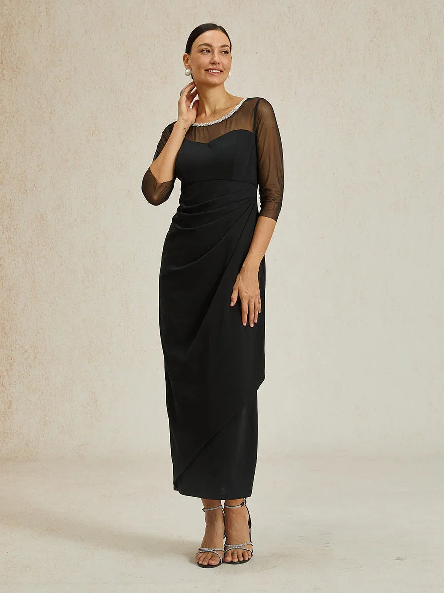 Elegant Beaded Illusion Neckline Sheath Formal Dress