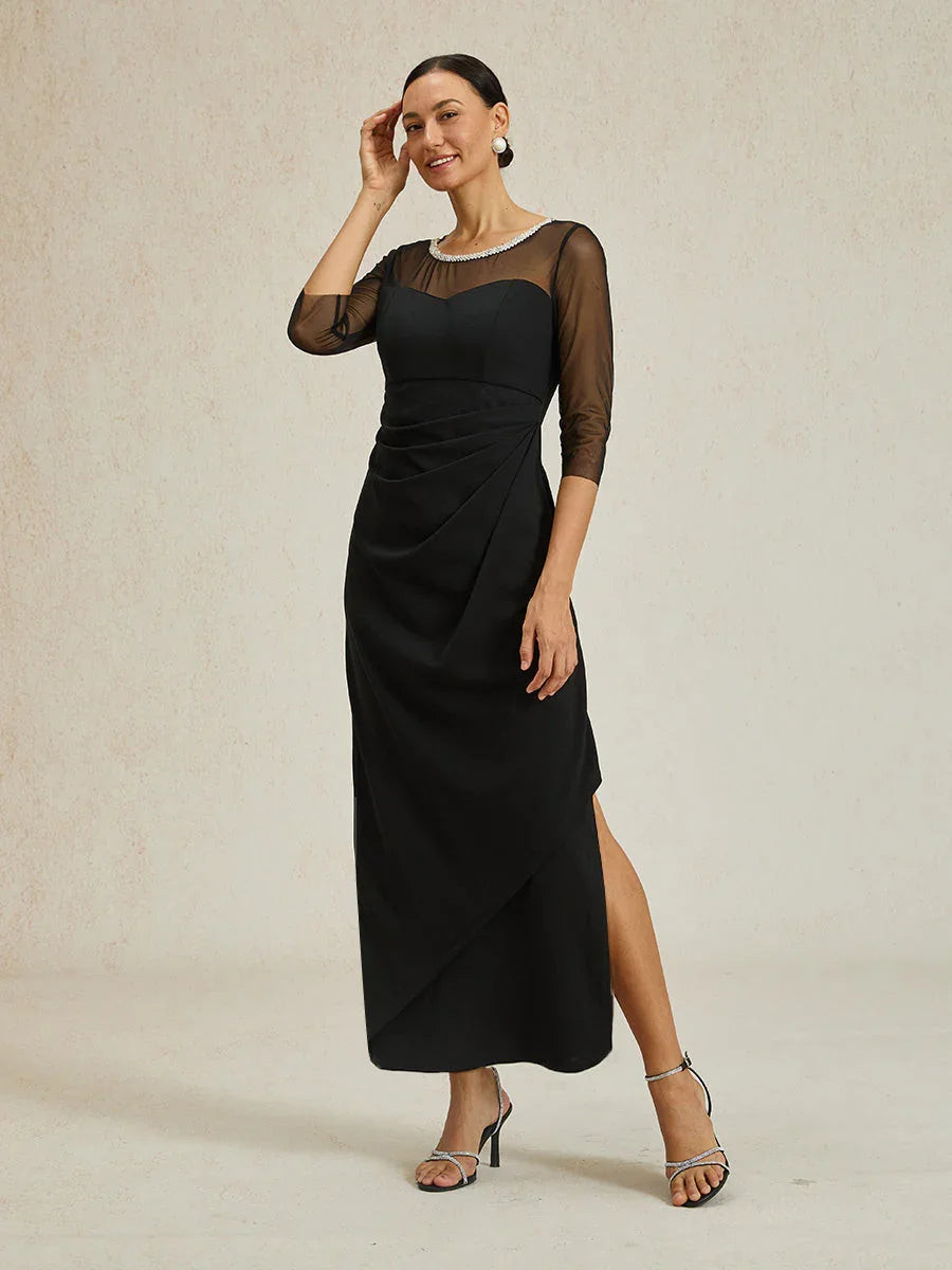 Elegant Beaded Illusion Neckline Sheath Formal Dress