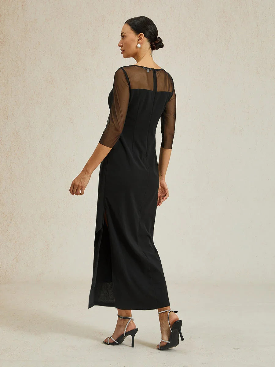 Elegant Beaded Illusion Neckline Sheath Formal Dress