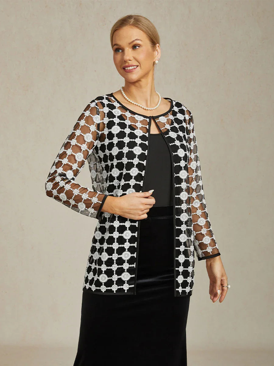 Geometric Polka Dot Embroidered Lace Jacket in Black and White