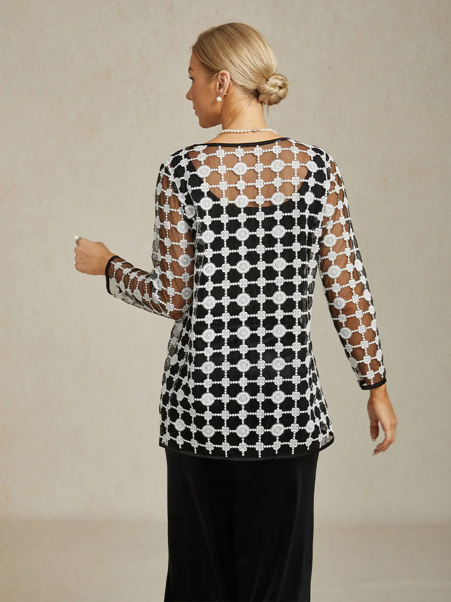 Geometric Polka Dot Embroidered Lace Jacket in Black and White