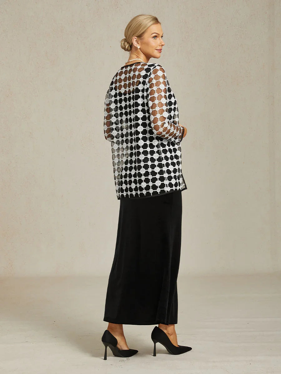 Geometric Polka Dot Embroidered Lace Jacket in Black and White