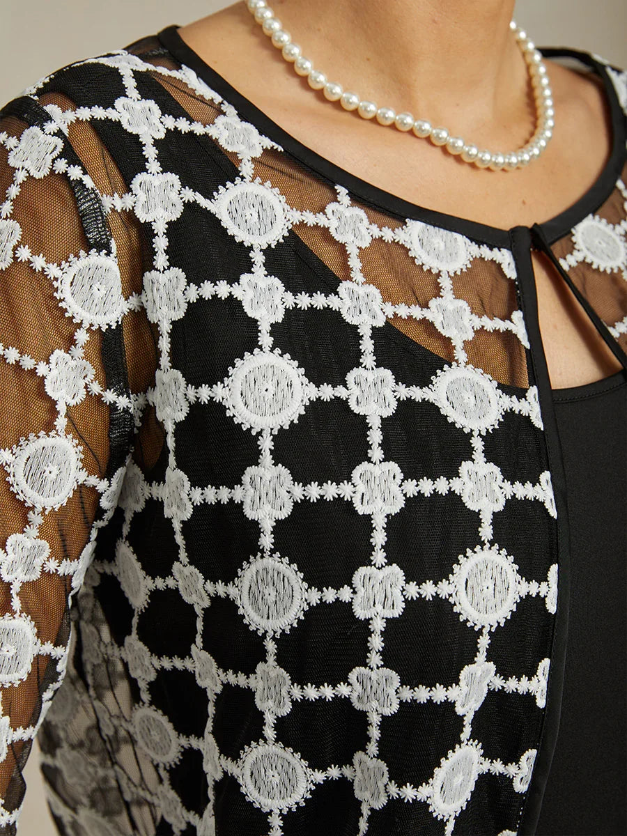 Geometric Polka Dot Embroidered Lace Jacket in Black and White