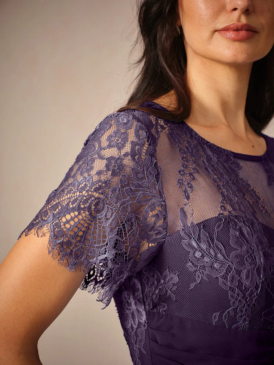 Elegant Knee-Length Lace Dress With Sheer Chiffon Jacket