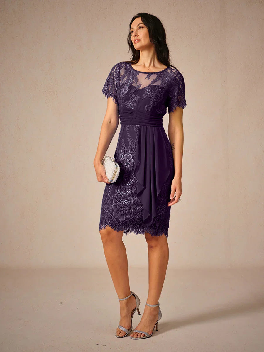 Elegant Knee-Length Lace Dress With Sheer Chiffon Jacket