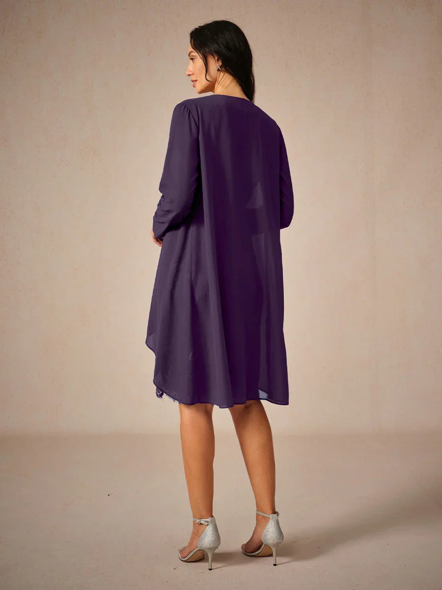 Elegant Knee-Length Lace Dress With Sheer Chiffon Jacket