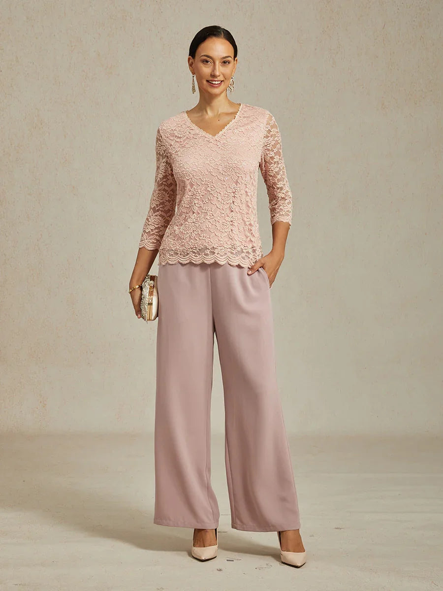 V-Neck Stretch Lace Top with Shimmery Details