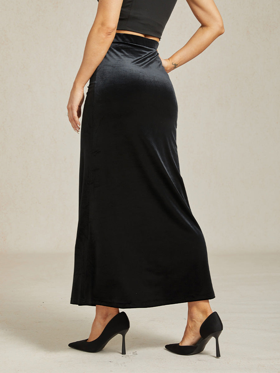Elegant Long Velvet A-Line Skirt