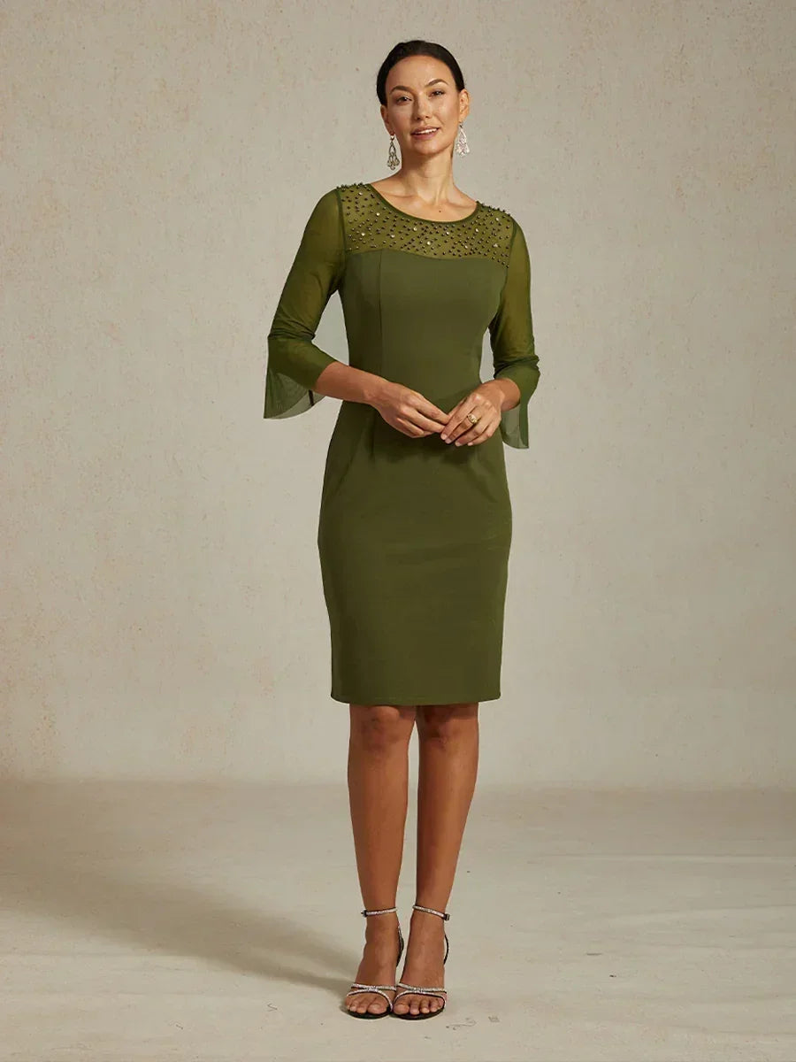 Elegantes Etui-Cocktailkleid mit verziertem Illusion-Netz-Ausschnitt