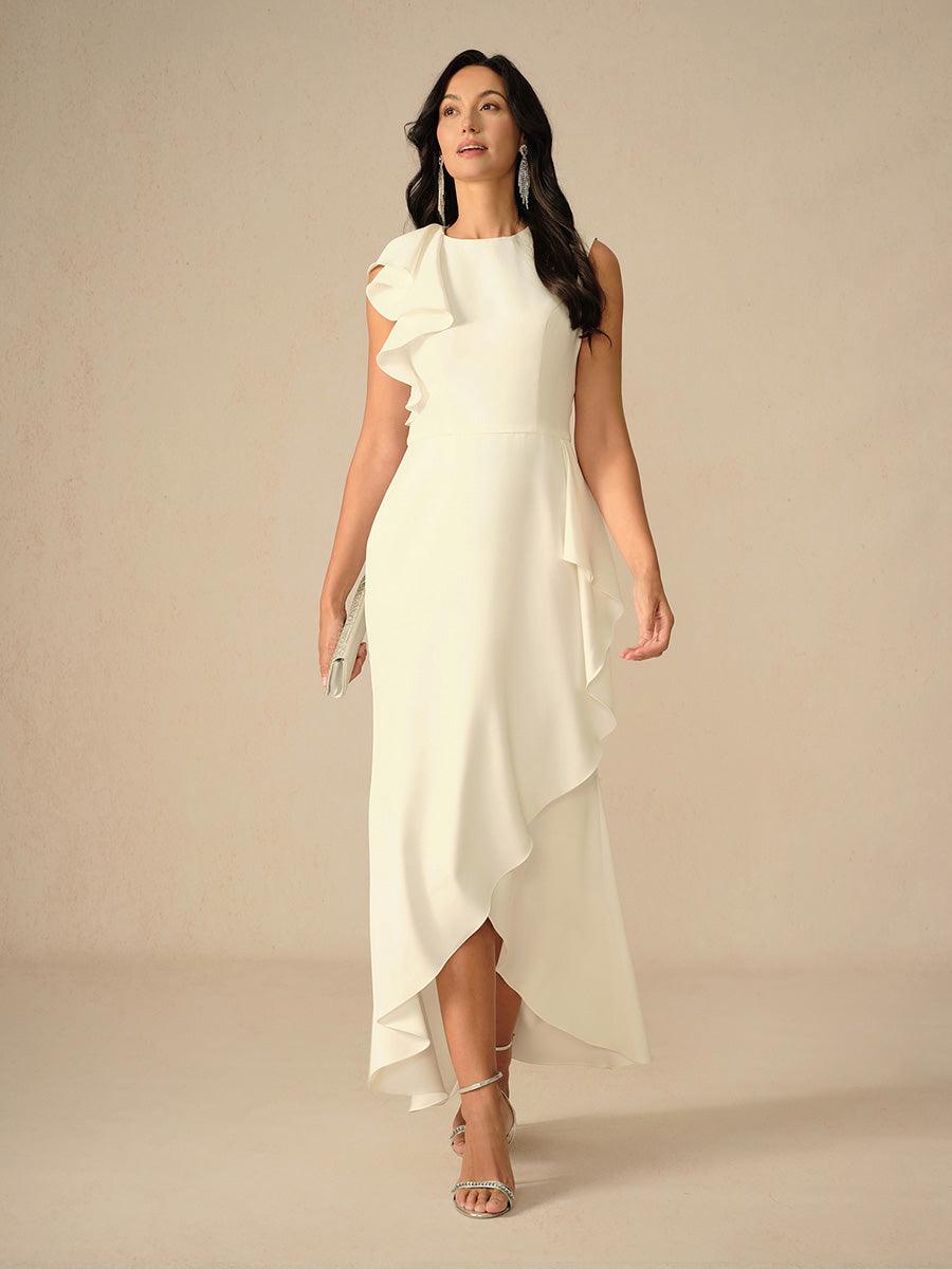 Elegant Taffeta Asymmetrical White Formal Evening Gown