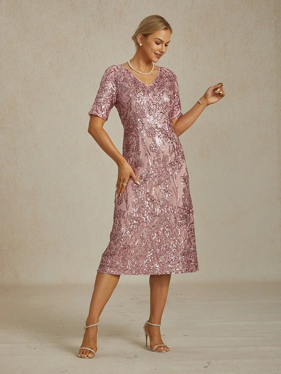Elegant V-Neck Sequin Short Dress