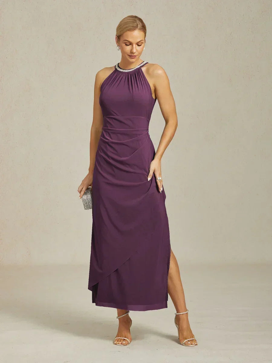 Florales Chiffon-Abendkleid mit asymmetrischem Saum