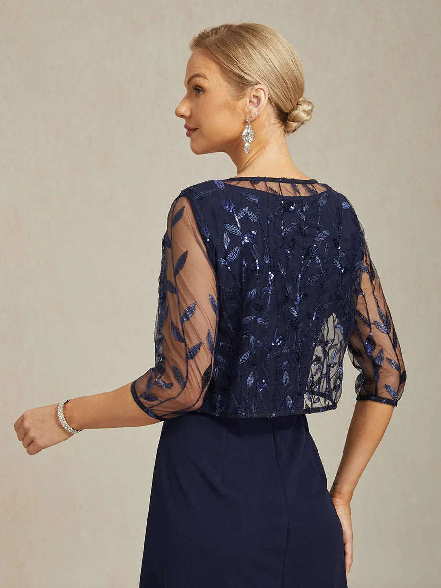 Floral Embroidered Lace Jacket with Rhinestone Button