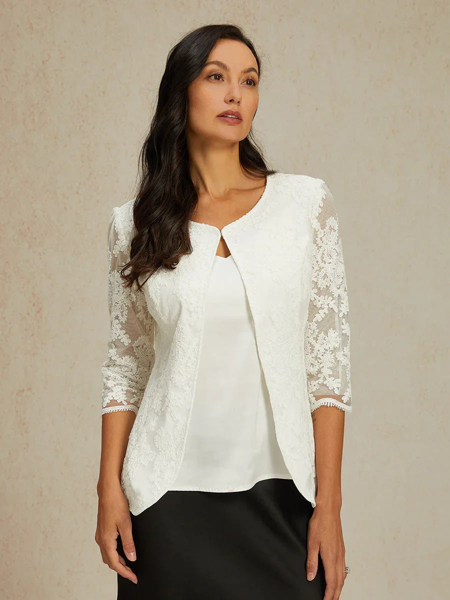 Floral Embroidered Lace Open Jacket