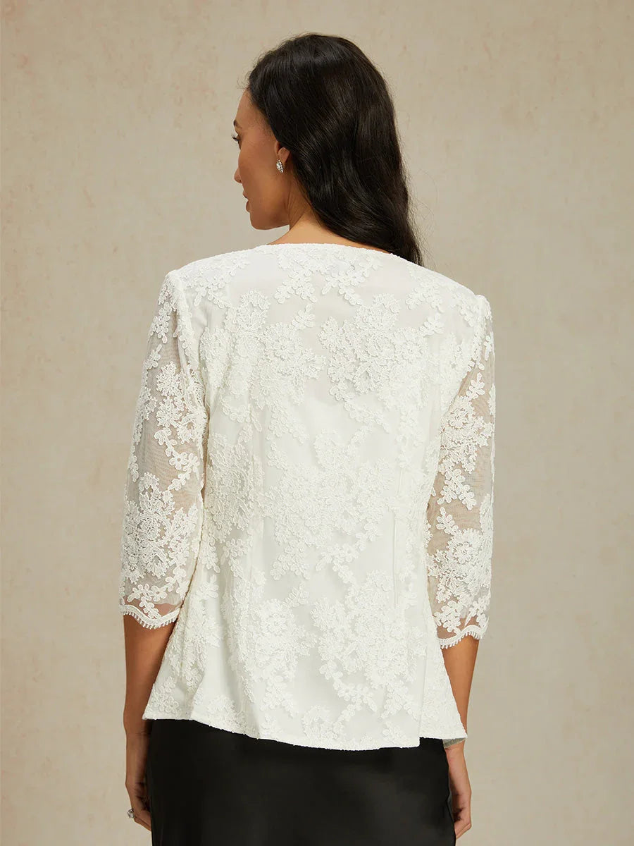Floral Embroidered Lace Open Jacket