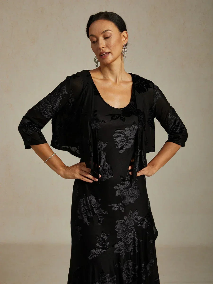 Cardigan aus transparentem Chiffon mit Blumenmuster und 3/4-Ärmeln