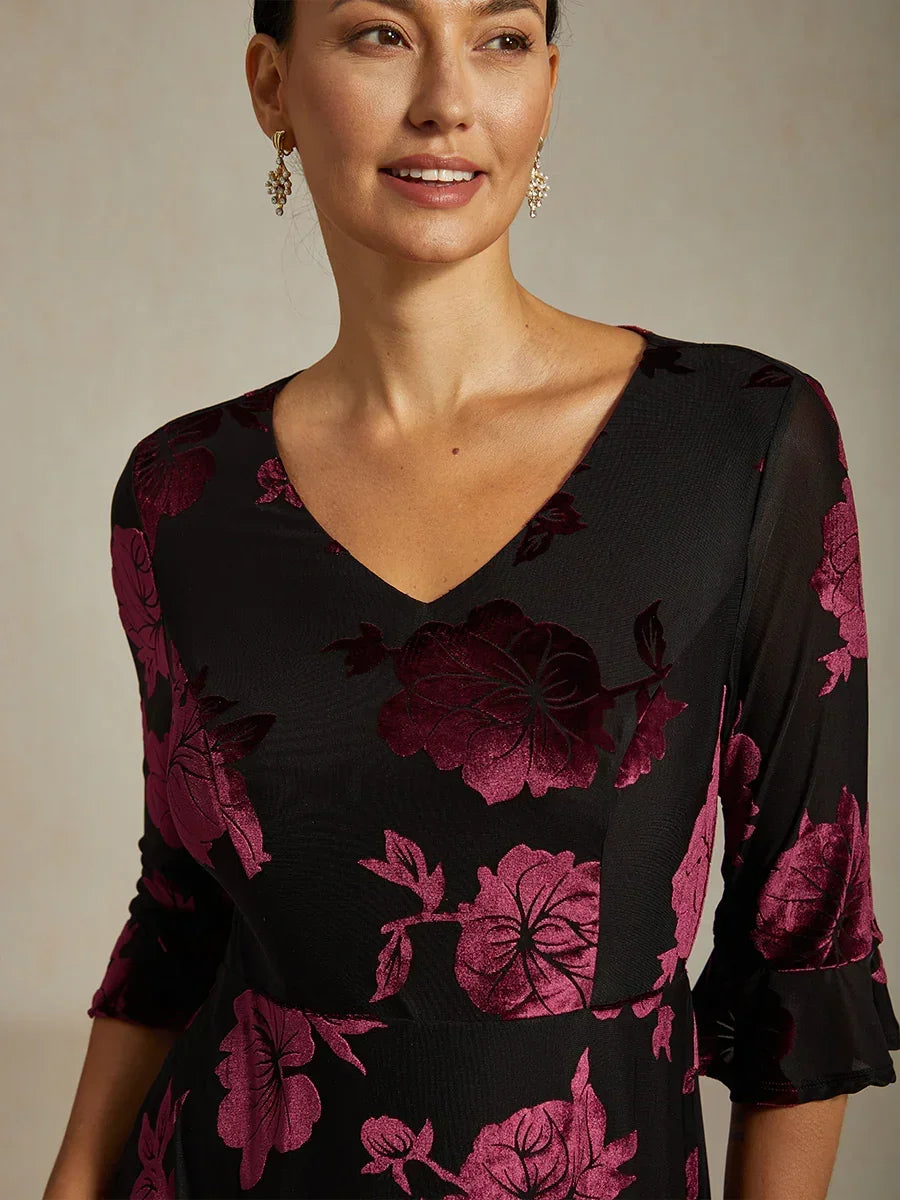 Maxikleid mit Rüschen und flatternder Spitze