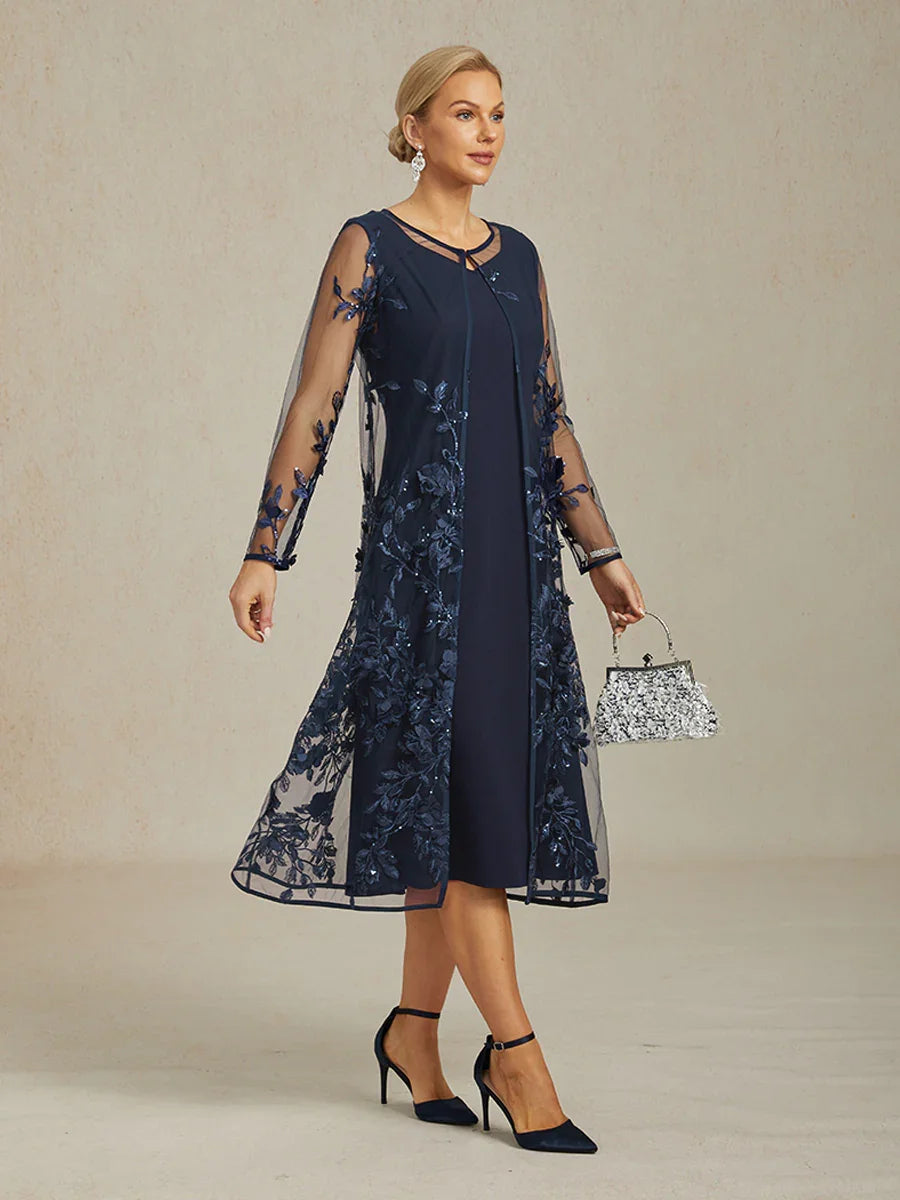 Graceful Long Lace Jacket with 3D Floral Embellishments