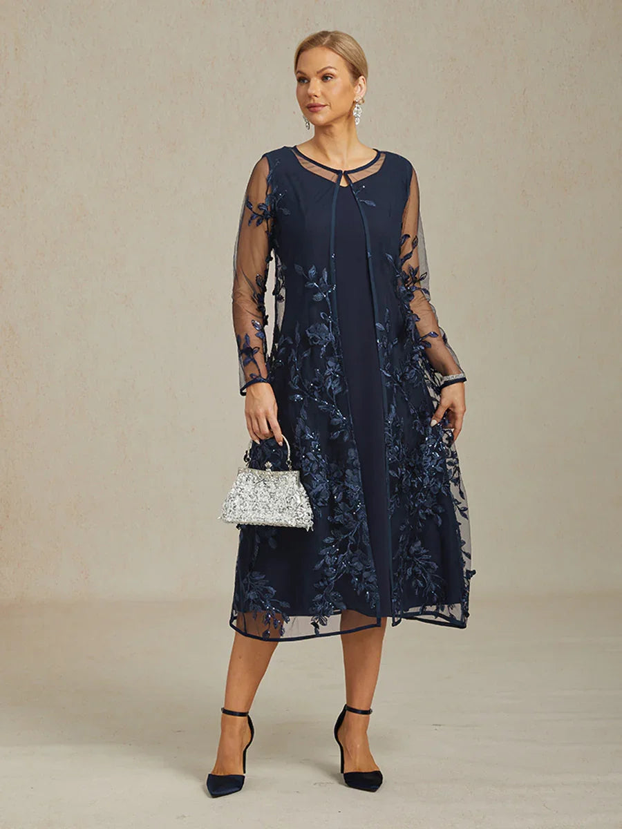 Graceful Long Lace Jacket with 3D Floral Embellishments