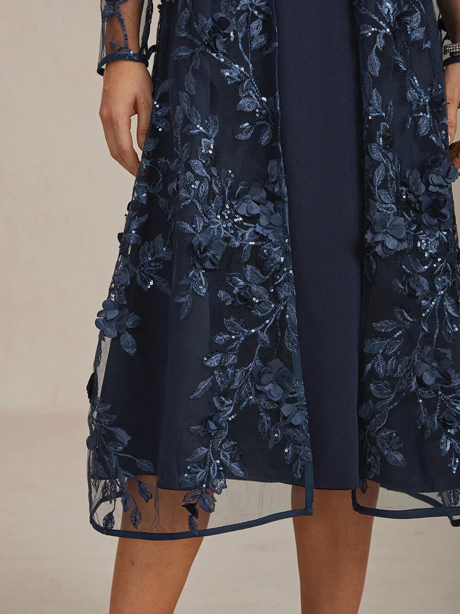 Graceful Long Lace Jacket with 3D Floral Embellishments