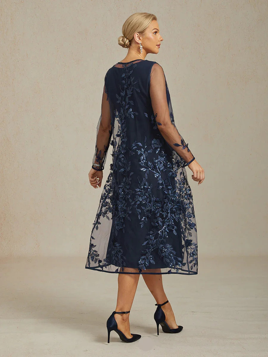 Graceful Long Lace Jacket with 3D Floral Embellishments