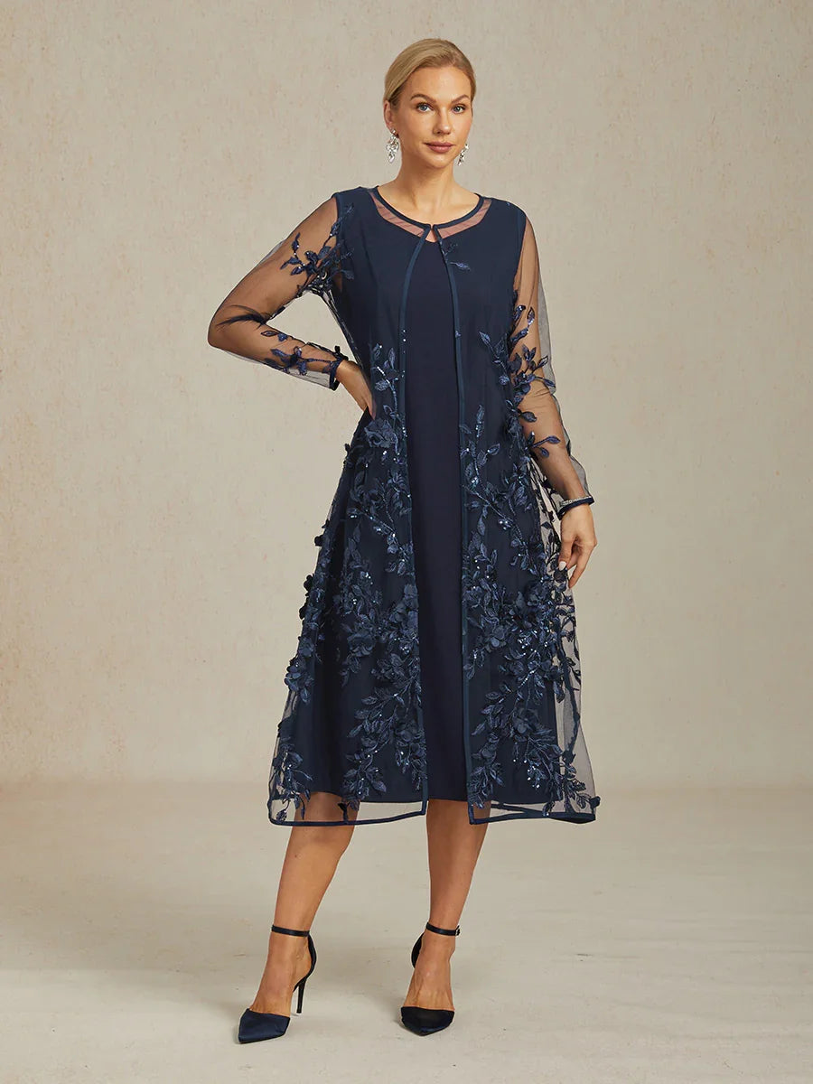 Graceful Long Lace Jacket with 3D Floral Embellishments