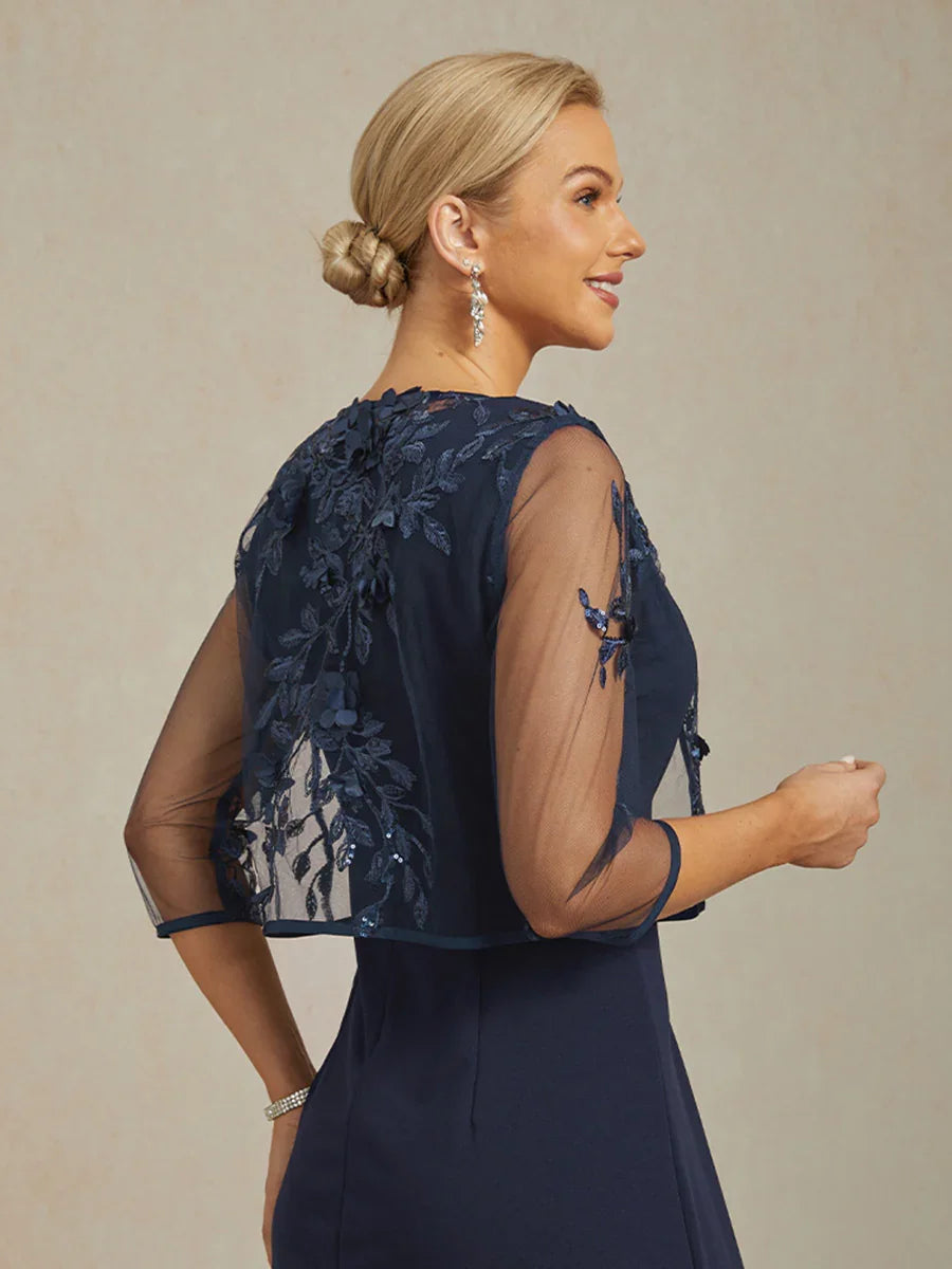Graceful Mesh Lace Jacket with 3D Floral Embellishments