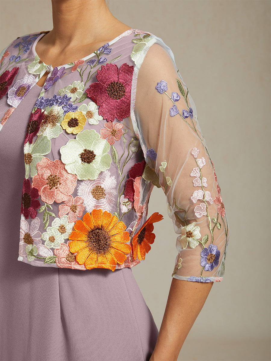 Graceful Mesh Lace Jacket with 3D Floral Embroidery