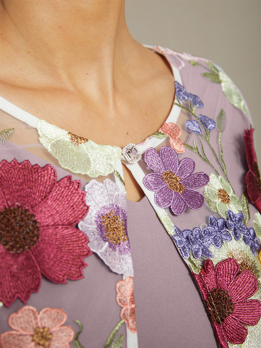 Graceful Mesh Lace Jacket with 3D Floral Embroidery