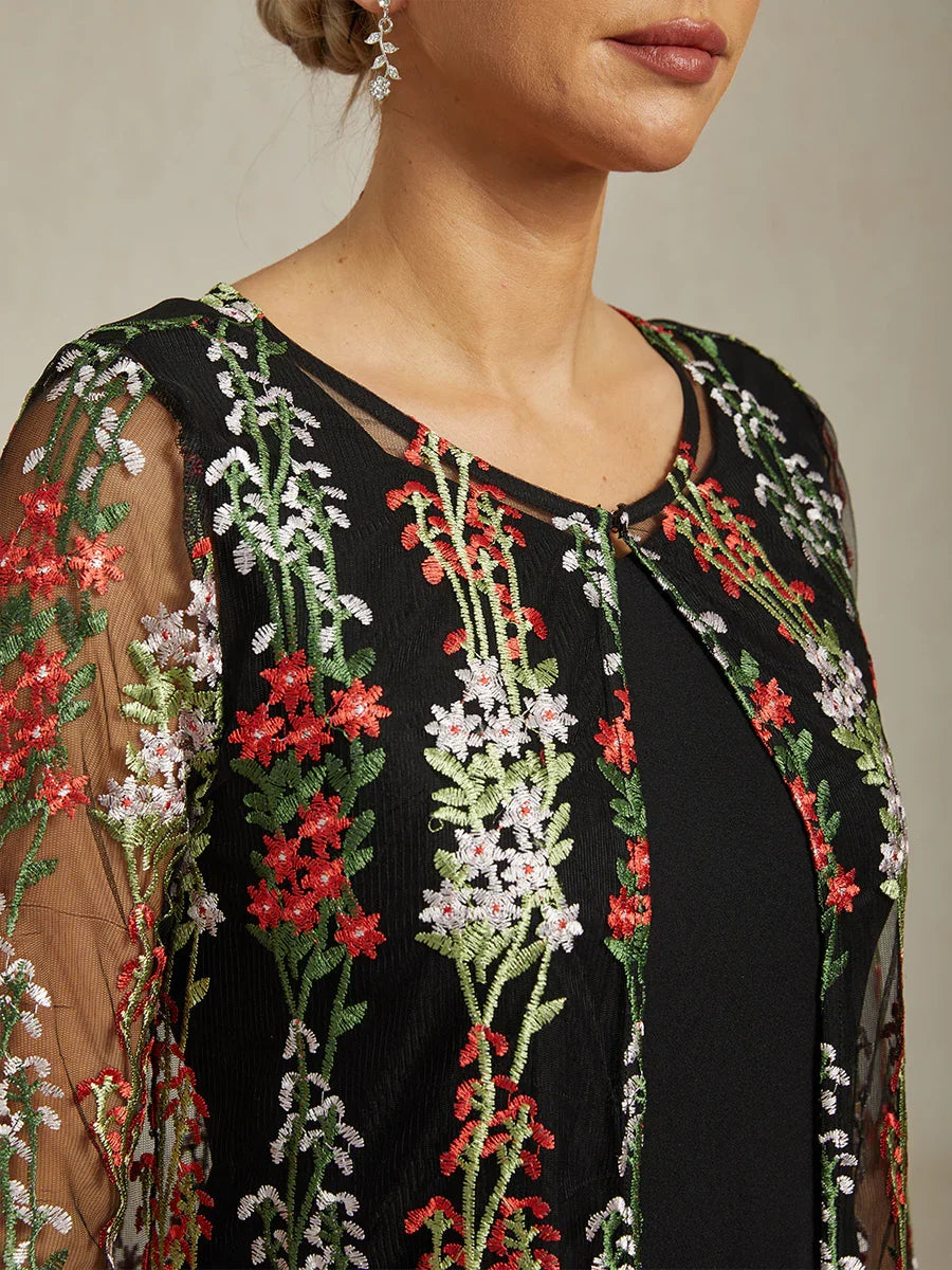 Long Floral Embroidered Lace Jacket