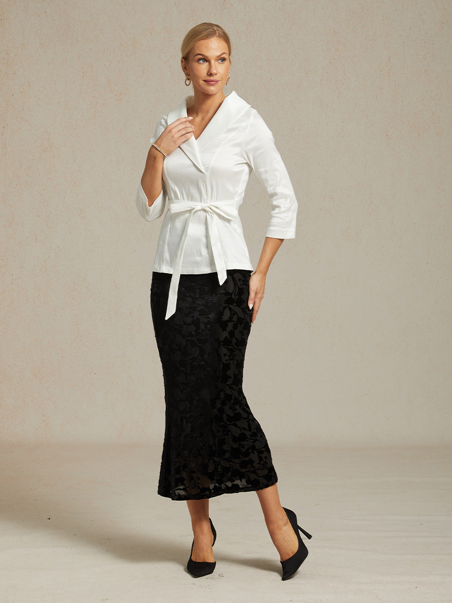 Long Floral Velvet Skirt with Fishtail