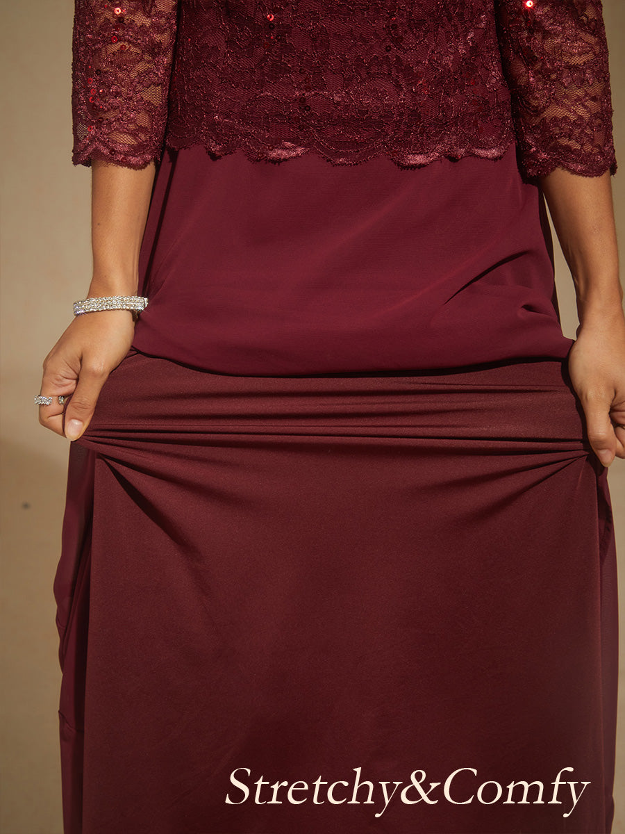 Elegantes Spitzen- und Chiffonkleid in Tea-Länge